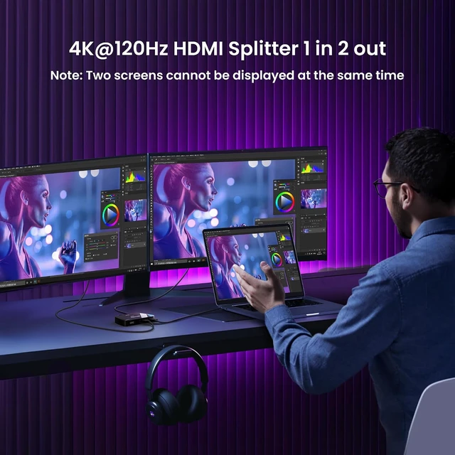 Alt view image 3 of 7 - HDMI 2.1 Switch 2 in 1 Out, 4K@120Hz 8K@60Hz Bi-Directional w/HDMI Cable