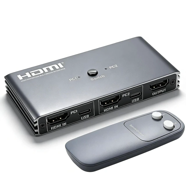 Main image of HDMI KVM Switch 4K@60Hz USB 2.0 KVM Switcher with IR Remote Control 2 HDMI Ports 4 USB 2.0 Ports 2-in-1 PC Switcher for Home Office Gaming