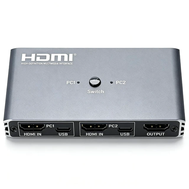 Alt view image 2 of 5 - HDMI KVM Switch 4K@60Hz USB 2.0 KVM Switcher with IR Remote Control 2 HDMI Ports 4 USB 2.0 Ports 2-in-1 PC Switcher for Home Office Gaming