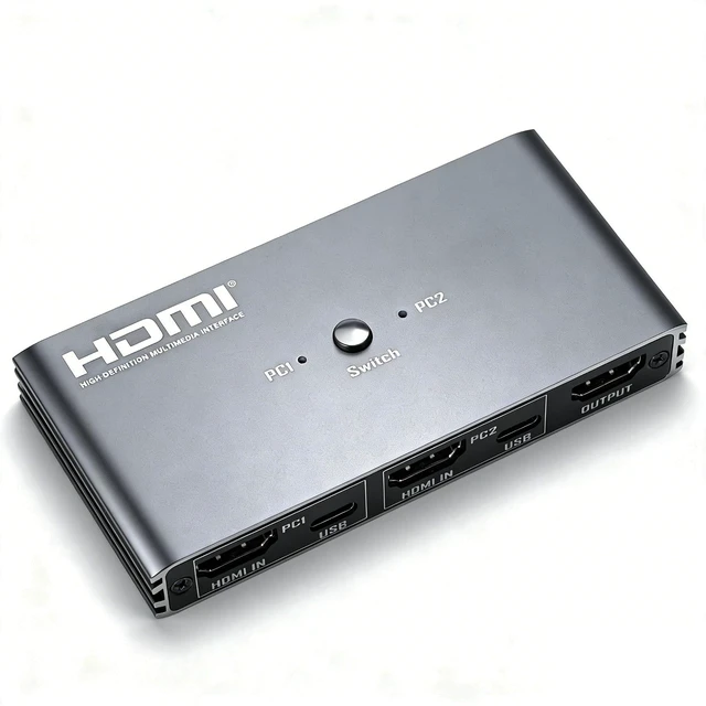 Alt view image 4 of 5 - HDMI KVM Switch 4K@60Hz USB 2.0 KVM Switcher with IR Remote Control 2 HDMI Ports 4 USB 2.0 Ports 2-in-1 PC Switcher for Home Office Gaming