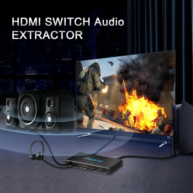 Alt view image 5 of 7 - HDMI Switch 8K 4x1 120Hz 48Gbp, HDCP 2.3,ARC,VRR,CEC,HDMI Switcher 4 in 1 Out,4 Port HDMI Selector,IR Remote,3D,HDR 10,D-o-l-b-y Atmos,for QLED TV,PS5,Xbox,Fire Stick,Roku,Blu Ray,Projector