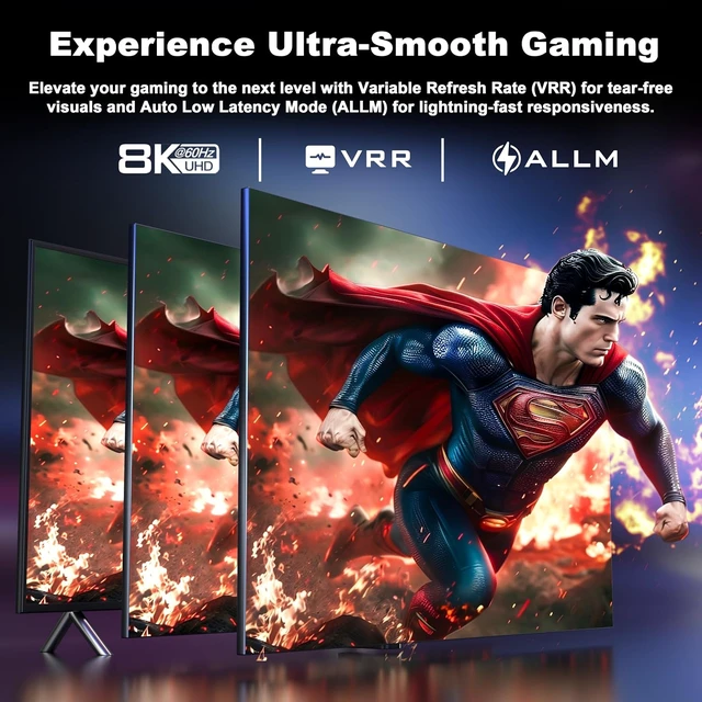 Alt view image 5 of 7 - 8K 60Hz HDMI 2.1 Switch 4 in 1 Out, 4K 120Hz, 48Gbps, VRR/ALLM