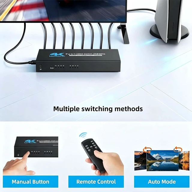 Alt view image 6 of 7 - HDMI Switch 7 in 1 Out, 4K@60Hz HDMI Splitter Switcher with Remote