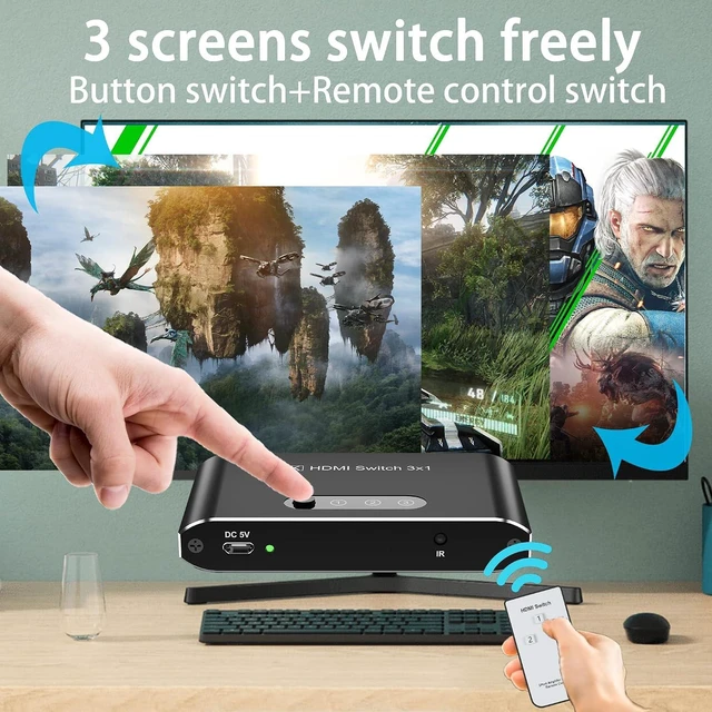 Alt view image 5 of 7 - HDMI 2.1 Switch 3 in 1 Out,8K HDMI Splitter Switcher,Supports 4K@120Hz,8K@60Hz, 48Gbps Ultra HD HDMI Box, Aluminum Shell, Compatible with PS4/PS5, Xbox, Fire Stick, Apple TV, Roku, HD TV.