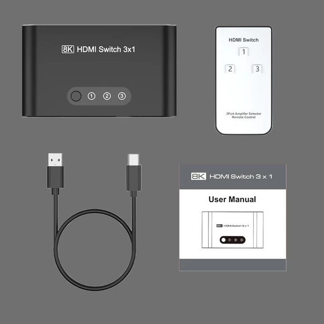 Alt view image 7 of 7 - HDMI 2.1 Switch 3 in 1 Out,8K HDMI Splitter Switcher,Supports 4K@120Hz,8K@60Hz, 48Gbps Ultra HD HDMI Box, Aluminum Shell, Compatible with PS4/PS5, Xbox, Fire Stick, Apple TV, Roku, HD TV.
