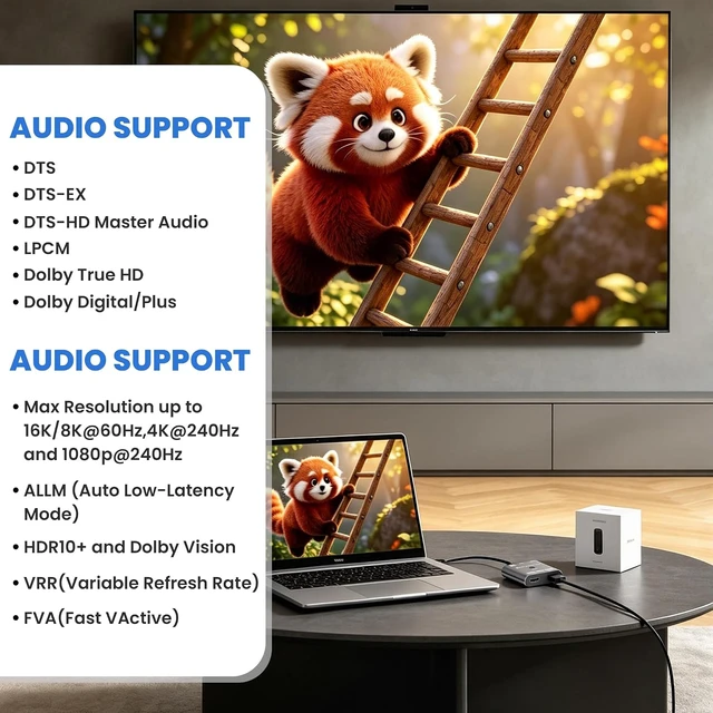 Alt view image 6 of 7 - HDMI 2.1 Switch 16K/8K@120Hz/4K@240Hz - HDMI Switch 2 in 1 Out/HDMI Switch 1 in 2 Out, HDMI Splitter with VRR HDR10+ Dolby Atmos, 48Gbps HDMI Switcher for PS5/4 Xbox Switch 2 Roku Firestick Apple TV