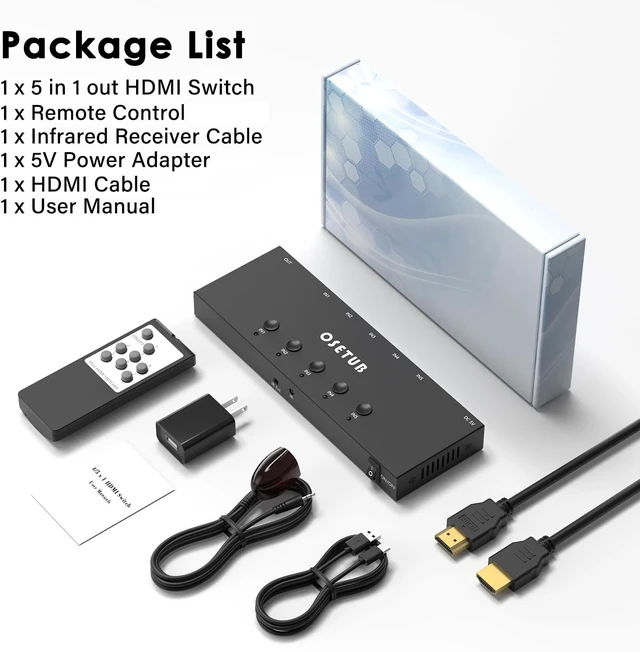 Alt view image 7 of 7 - 4K@60Hz 5 in 1 Out HDMI Switch, 5 Port HDMI Switcher Selector Support HDR10 & HDCP 2.2 & Full 3D with IR Remote Control Compitable with Nintendo Switch,Xbox PS5/4,Fire Stick,Roku,Apple TV for Gaming