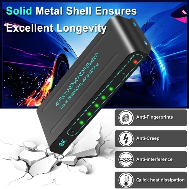 Alt view image 7 of 7 - SkycropHD HDMI 2.1 Switch 8K 4 in 1 Out, 4K@120Hz HDMI Switcher with Remote