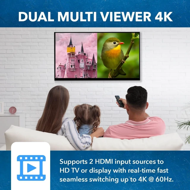 Alt view image 4 of 7 - OREI 2x1 HDMI Multi Viewer Seamless Switch - 4K@60Hz RS-232 IR PIP EDID OSD