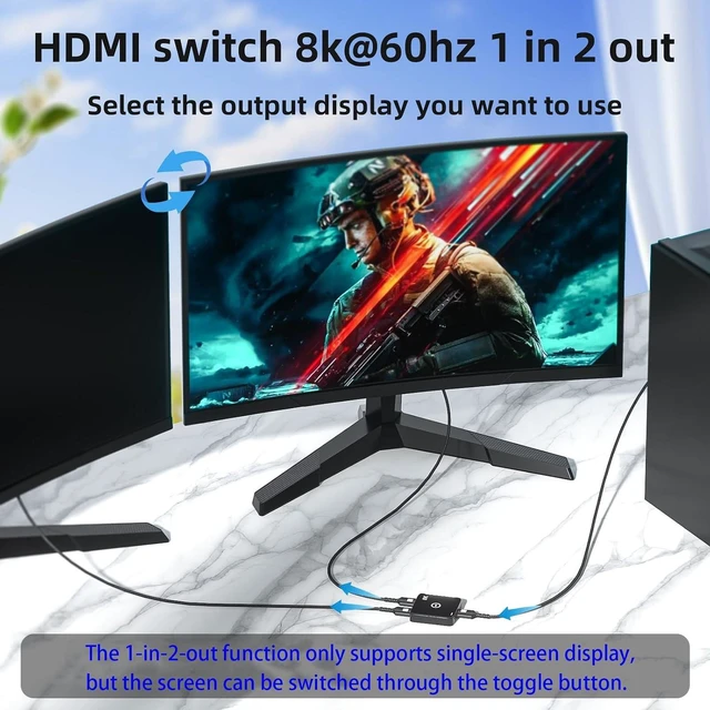 Alt view image 6 of 7 - HDMI 2.1 Switch 2 in 1 Out 8K@60Hz, 4K@144Hz, Bi-Directional, Touch Control, VRR, Dynamic HDR, HDCP 2.3, 48Gbps, Zero Lag for PS5/Xbox Series X/Apple TV 8K/Roku Ultra/Fire Stick 8K Max