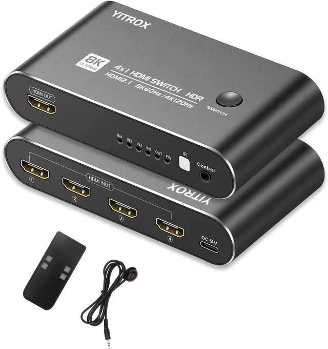 Main image of HDMI Switch 4 in 1 Out 4K 120Hz, 4K 144Hz, 8K 60Hz, HDMI 2.1 Switcher Compatible with PS4/5, Xbox, Fire Stick, Apple TV, Roku, HD TV, Aluminum Shell