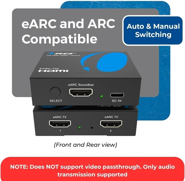 Alt view image 2 of 7 - OREI 1x2 HDMI eARC Audio Switch, ARC Extractor, Auto and Manual Switch