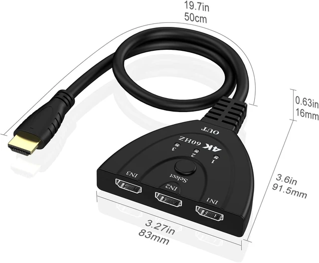 Alt view image 4 of 7 - HDMI Switch 3 in 1 Out 4K@60HzHDMI 2.0 Switch Splitter with Pigtail HDMI Cable, Supports HDR10+ 4K 30Hz 3D 1080P HDCP2.2 Compatible with Nintendo Switch PS5/4/3 Xbox Roku TV Fire Stick Blu-Ray Player