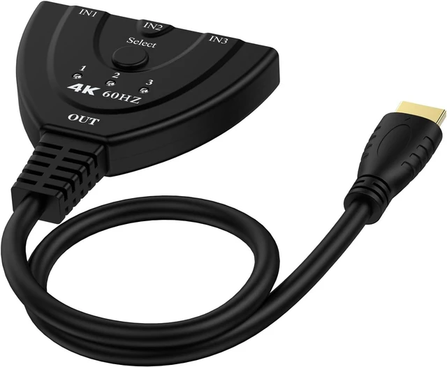 Alt view image 5 of 7 - HDMI Switch 3 in 1 Out 4K@60HzHDMI 2.0 Switch Splitter with Pigtail HDMI Cable, Supports HDR10+ 4K 30Hz 3D 1080P HDCP2.2 Compatible with Nintendo Switch PS5/4/3 Xbox Roku TV Fire Stick Blu-Ray Player