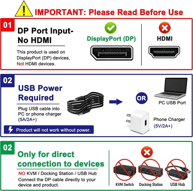 Alt view image 2 of 7 - DisplayPort Switch 2 in 1 Out, 8K@60Hz DP 1.4 Switcher Selector Box, Unidirectional Display Port Switcher for Dual PCs & Gaming Consoles, 4K@144Hz DP Switch with DSC Support (DP Cables Not Included)