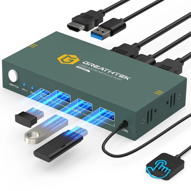 Main image of HDMI KVM Switch 1 Monitor 2 Computers 4K@60HZ 2 Port KVM Switcher