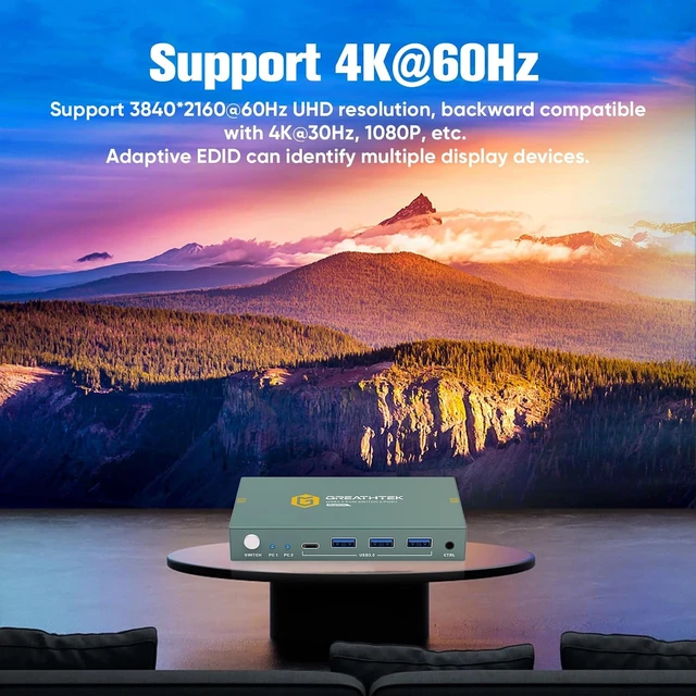 Alt view image 4 of 7 - HDMI KVM Switch 1 Monitor 2 Computers 4K@60HZ 2 Port KVM Switcher