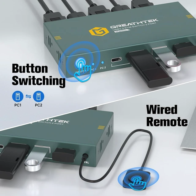Alt view image 5 of 7 - HDMI KVM Switch 1 Monitor 2 Computers 4K@60HZ 2 Port KVM Switcher