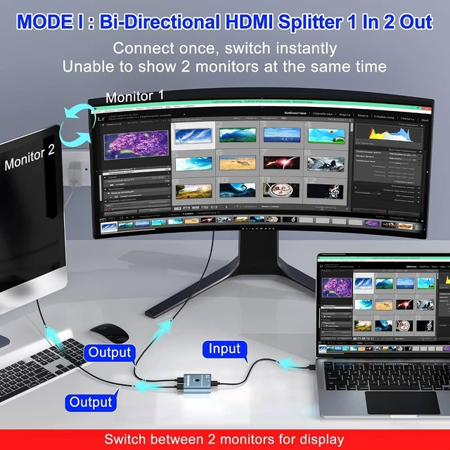 Alt view image 2 of 7 - 8K/16K Hdmi 2.1 Switcher 2 in 1 Out, Bidirectional Hdmi Splitter Support 4K@120HZ/240Hz 16K@30Hz/8K@60Hz DTS VRR HDR10+ Dolby, 48Gbps 2 Computers 1 Monitor Hdmi Switch for Switch PS5 Xbox Roku TV