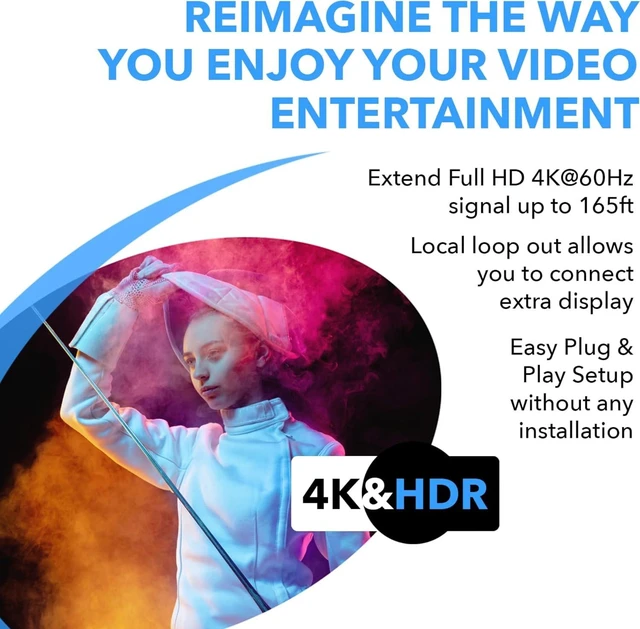 Alt view image 6 of 7 - OREI 4K@60Hz HDMI Over Cat6 Balun 165ft One-Way IR Loop Out EDID HDR 18Gbps