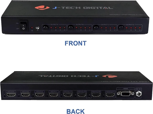 Alt view image 2 of 5 - J-Tech Digital 4K 30Hz 4x4 HDMI Matrix Switch Switcher with HDCP 3D & Deep Color HDMI 1.4 Ultra HD Control4 Driver Available