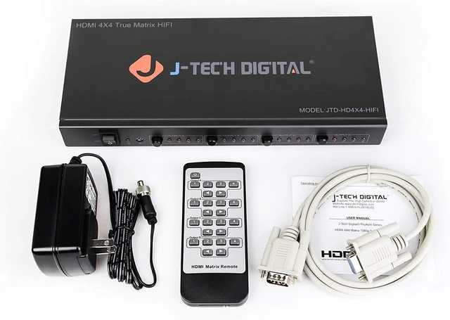 Alt view image 5 of 5 - J-Tech Digital 4K 30Hz 4x4 HDMI Matrix Switch Switcher with HDCP 3D & Deep Color HDMI 1.4 Ultra HD Control4 Driver Available