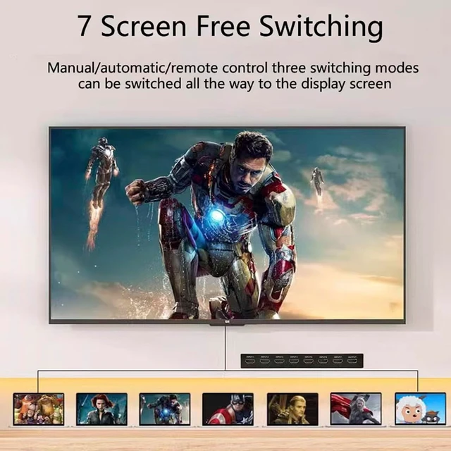 Alt view image 2 of 7 - HDMI Video Switcher 7×1 Switch 7HDMI Input 1HDMI Output 4K@60Hz Seamless Switch with 1IR Remote/1Power Cable Support Automatic Switching Panel Key HDMI2.0 EDID2.2 1080P HDR 18Gpbs for TV PS3/4 etc