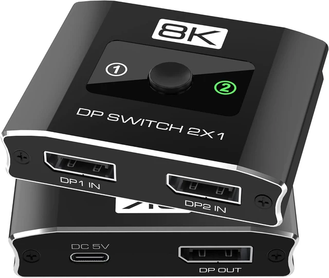 Main image of 8K@60Hz DisplayPort Switch 2 in 1 Out, 3-Port DP1.4 DisplayPort Switcher Selector Box Support 4K@144Hz High Refresh Rate with DSC, Display Port Monitor Switch for Laptop, Desktop, Graphics Card