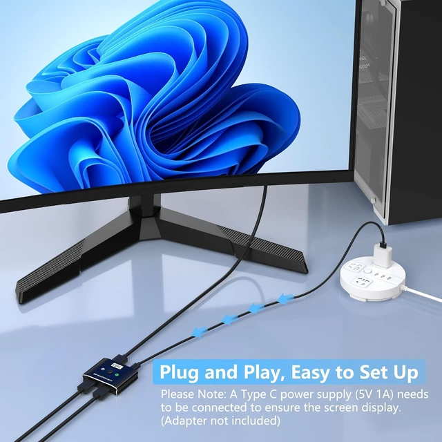 Alt view image 6 of 7 - 8K@60Hz DisplayPort Switch 2 in 1 Out, 3-Port DP1.4 DisplayPort Switcher Selector Box Support 4K@144Hz High Refresh Rate with DSC, Display Port Monitor Switch for Laptop, Desktop, Graphics Card