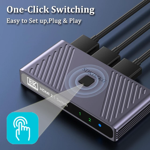 Alt view image 6 of 7 - HDMI Switch 8K@60HZ, HDMI Switcher 2 in 1 Out 4K@120Hz, High Speed 48Gbps Aluminum Splitter, Supports HDR103D, Compatible with Xbox PS5 Projectors Monitors Roku Blu-Ray Player HDTV