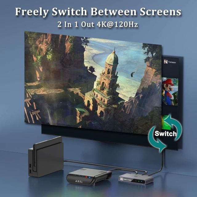 Alt view image 3 of 7 - HDMI Switch 8K@60HZ, HDMI Switcher 2 in 1 Out 4K@120Hz, High Speed 48Gbps Aluminum Splitter, Supports HDR103D, Compatible with Xbox PS5 Projectors Monitors Roku Blu-Ray Player HDTV