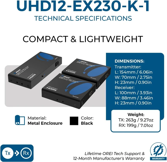 Alt view image 5 of 7 - OREI HDMI 1×2 Extender Over Ethernet 4K 230ft, Loop-Out POC 18Gbps HDCP 2.2
