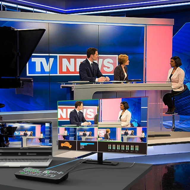 Alt view image 2 of 7 - 4-Channel HDMI Live Stream Switcher Video Mixer with PVW & PGM Output, RGB Matting, PIP, Wipe/Mix/DIP Transitions, 2X Mic Input, USB-C Capture for OBS, YouTube, Real-Time Streaming