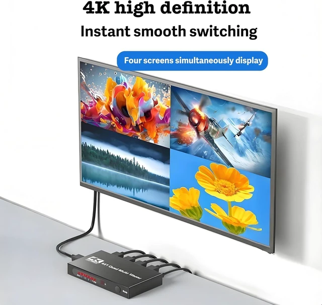 Alt view image 4 of 7 - 4K Quad Hdmi Multiviewer 4 in 1 Out Seamless Hdmi Switcher with Remote Control, Combine 4 tvs into 1, 9 Display Modes Switching Between 4k@30hz and 1080P@60Hz for Security Camera/Computer/TV Box, etc