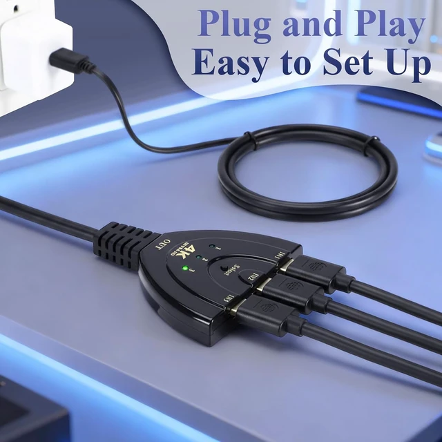 Alt view image 3 of 3 - Relaxweex 4 Pcs 3-in-1 Out Video Switcher with 3 Ports and Pigtail Cable, A/v Splitter Hub Selector Box, Supports Full Hd 4k@30hz, 3D, 1080p, Hdcp1.4 for DVD Player, PC, TV