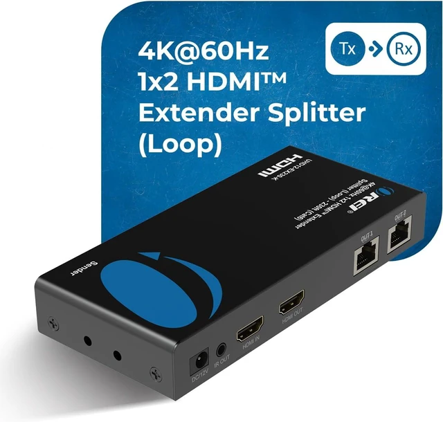 Alt view image 4 of 7 - OREI HDMI 1×2 Extender Over Ethernet 4K 230ft, Loop-Out POC 18Gbps HDCP 2.2