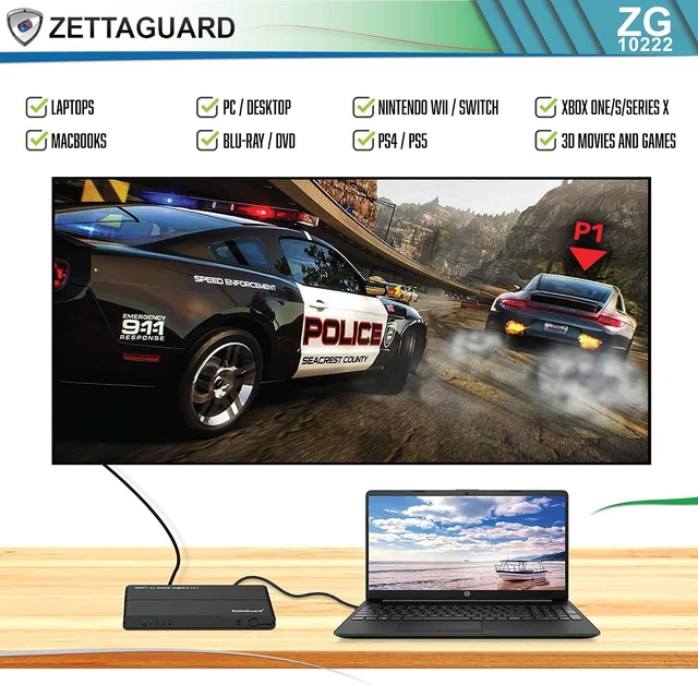Alt view image 5 of 7 - HDMI 2.0 Switcher Supports 4K HDR (4 in 1 Out) Hi-Speed 18Gbps, IR Remote - Compatible with Apple Tv, Roku, Xbox/PS4, Blu-Ray, MacBook, Laptop, PC, TV for Home or Office