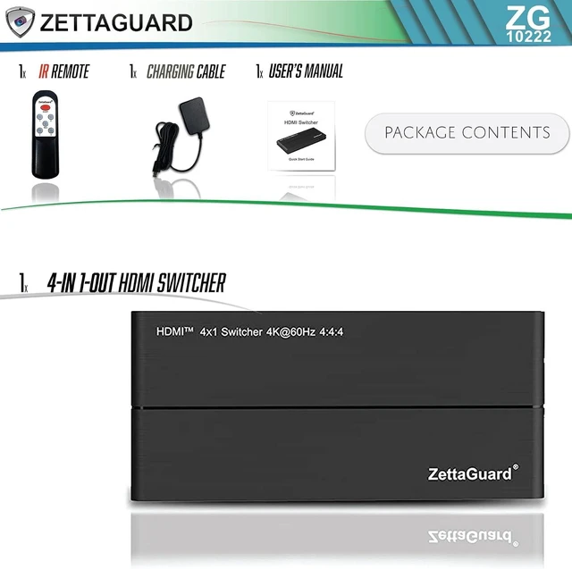 Alt view image 7 of 7 - HDMI 2.0 Switcher Supports 4K HDR (4 in 1 Out) Hi-Speed 18Gbps, IR Remote - Compatible with Apple Tv, Roku, Xbox/PS4, Blu-Ray, MacBook, Laptop, PC, TV for Home or Office