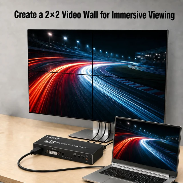 Alt view image 3 of 6 - 2X2 4K HDMI Video Wall Controller Processor, 8 Splicing Modes (1X2, 1X3, 1X4, 3X1, 4X1), RS232 Serial Control, 180° Rotation, 4 HDMI Outputs, for Control Room & Digital