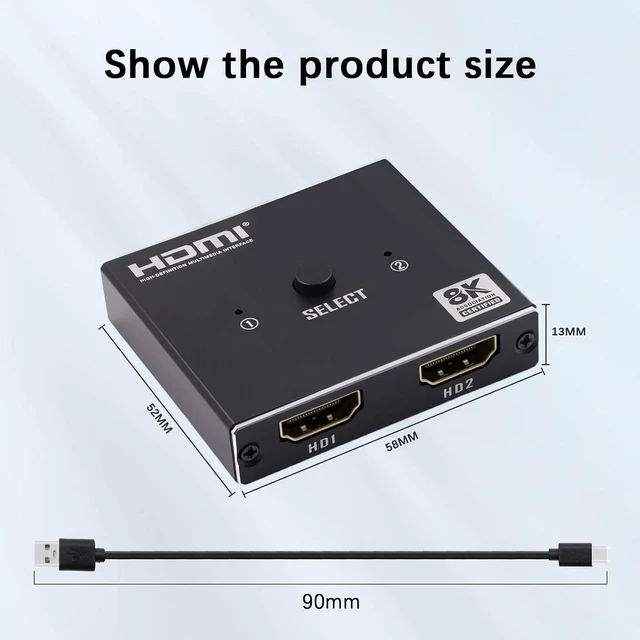 Alt view image 3 of 7 - Duttek HDMI Splitter for Dual Monitors, 1 in 2 Out 8K 60Hz HDMI Switch Supports 8K@60Hz HDR HDCP 2.2, for Dual Monitor Setup PC Laptop TV Box Projector