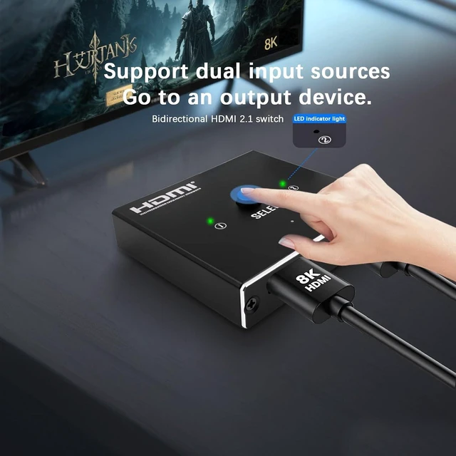 Alt view image 5 of 7 - Duttek HDMI Splitter for Dual Monitors, 1 in 2 Out 8K 60Hz HDMI Switch Supports 8K@60Hz HDR HDCP 2.2, for Dual Monitor Setup PC Laptop TV Box Projector