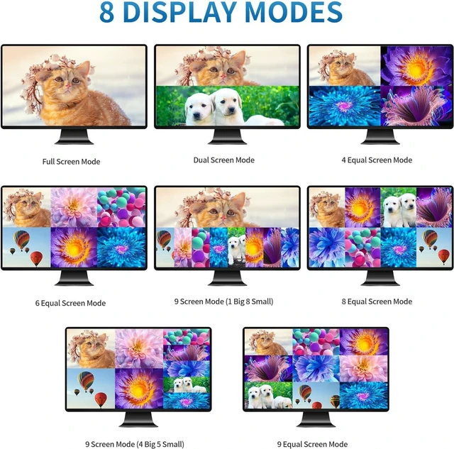 Alt view image 2 of 7 - HDMI Multi-Viewer 9x1, 4K@30Hz Quad Seamless HDMI Multiviewer Switcher 9 in 1 Out w/Remote for Security Camera, PC, Laptop, Fire Stick, Roku, Game (8 Display Modes)