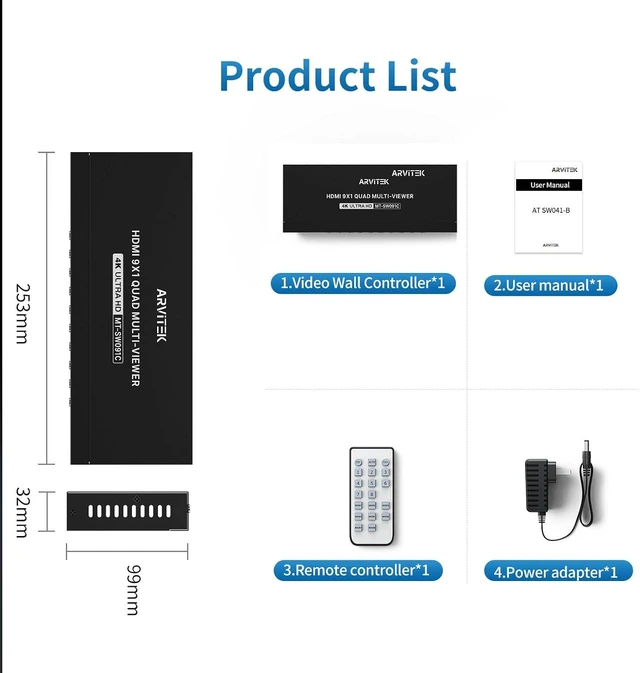 Alt view image 7 of 7 - HDMI Multi-Viewer 9x1, 4K@30Hz Quad Seamless HDMI Multiviewer Switcher 9 in 1 Out w/Remote for Security Camera, PC, Laptop, Fire Stick, Roku, Game (8 Display Modes)