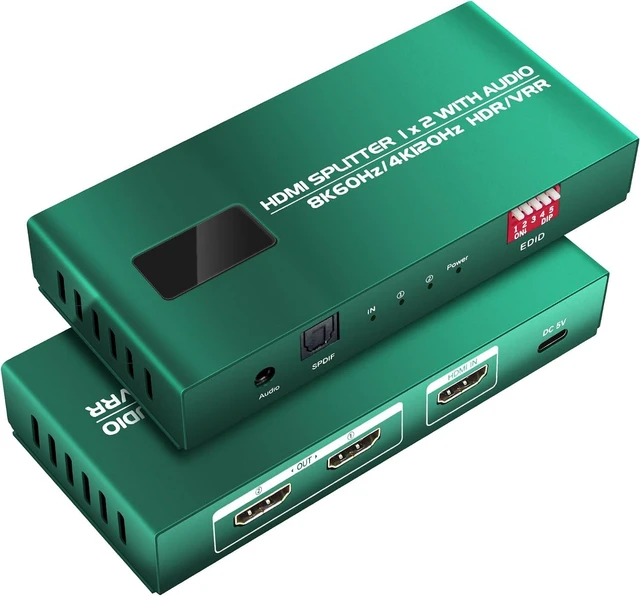 Alt view image 2 of 7 - HDMI Splitter 1 in 2 Out 4K 120hz Audio Extractor hue sync Box Support EDID Management 1x2 HDMI Splitters Work for Capture Card Soundbar,HDCP Bypass Duplicator/Mirror/Copy/Downscaler