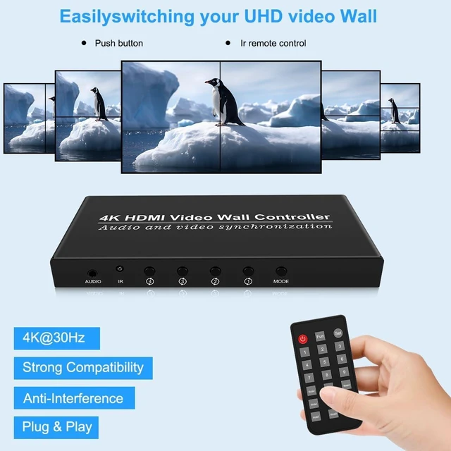 Alt view image 4 of 7 - 2x2 HDMI Video Wall Controller,Video Image Processor Screen Splicing 4K Output TV Wall Processor,4 Way HDMI 180 Degree Rotate 4 TV Screens into 1 Wall Display