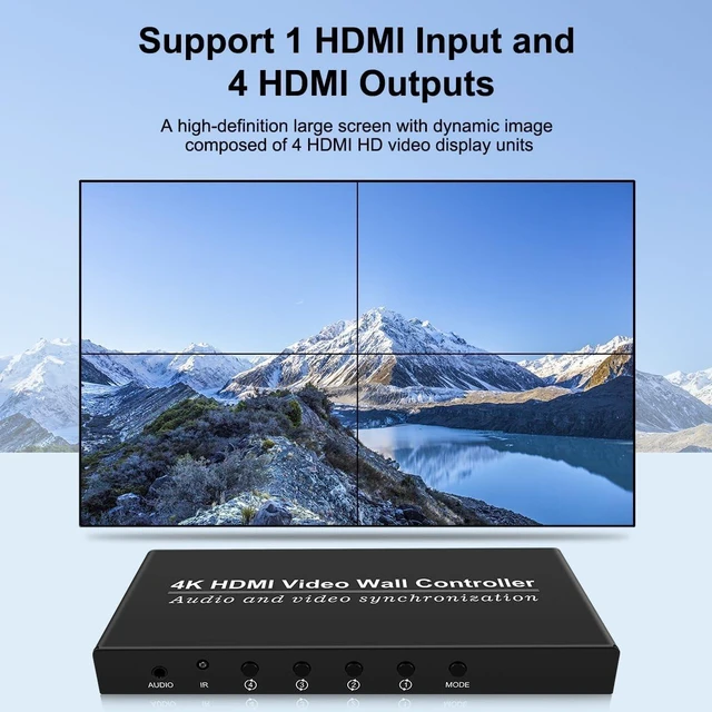 Alt view image 6 of 7 - 2x2 HDMI Video Wall Controller,Video Image Processor Screen Splicing 4K Output TV Wall Processor,4 Way HDMI 180 Degree Rotate 4 TV Screens into 1 Wall Display