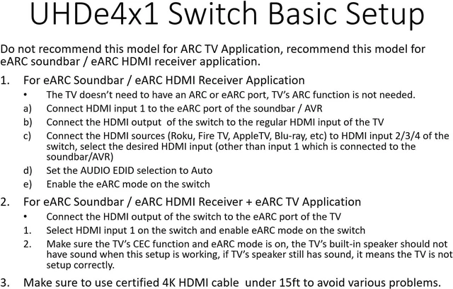 Alt view image 2 of 6 - U9 ViewHD HDMI 2.0b 4K 4x1 Switch 18Gbps 4:4:4 with Built-in ARC/eARC Audio Extractor Atmos Dedicated for eARC HDMI Soundbar/Receiver | UHDe4x1