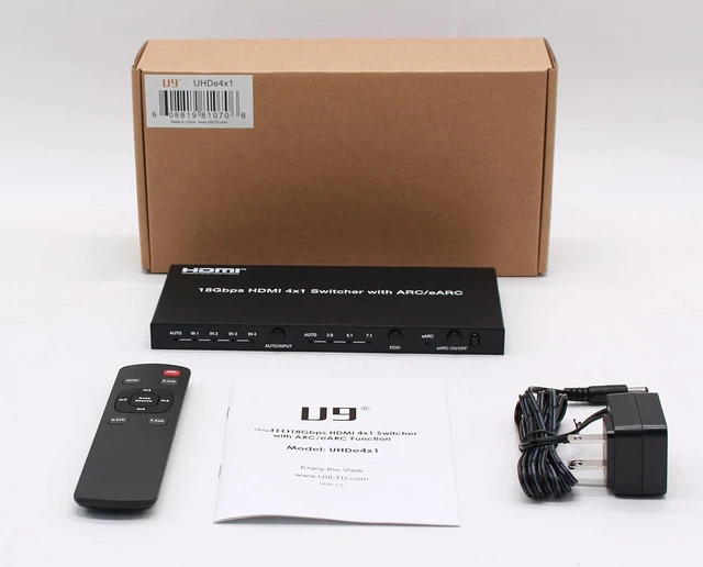 Alt view image 3 of 6 - U9 ViewHD HDMI 2.0b 4K 4x1 Switch 18Gbps 4:4:4 with Built-in ARC/eARC Audio Extractor Atmos Dedicated for eARC HDMI Soundbar/Receiver | UHDe4x1