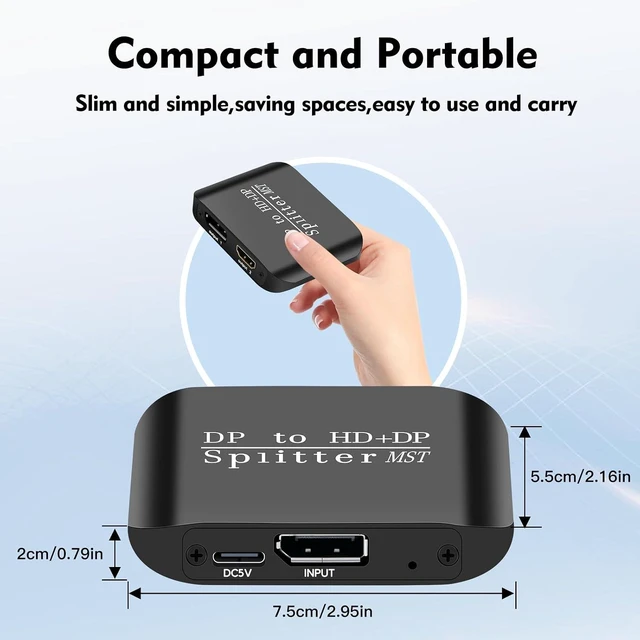 Alt view image 7 of 7 - DisplayPort to HDMI + Displayport Splitter Adapter Support MST Extend/Mirror Mode, 4K@60Hz DP to DP + 4K HDMI Output, Display Port Adapter hub for Desktop, PC, Laptop, Extend Display