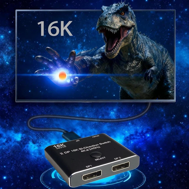 Alt view image 4 of 7 - Bi-Directional DisplayPort Switch 8K60Hz Display Port 1.4 switcher 4K@144Hz 2in1out 1 in 2 Out for only Showing one Monitor at a time.Does not Support Multi-Screen functionality (16K Aluminum Shell)